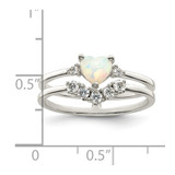 Sterling Silver CZ & Heart Created White Opal Double Band Ring - QR-11AB5F17-4355