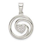 Sterling Silver CZ Heart in Circle Pendant and Earrings Set