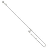 Sterling Silver CZ Star and Beads 9in Plus 1in Ext. Anklet