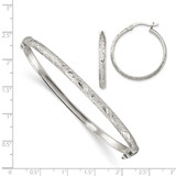 Sterling Silver D/C 4mm Bangle and 3mm Hoop Earring Set - QB-2B747C63-3810