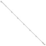 Sterling Silver Dangling Heart 9in Plus 1in ext Anklet