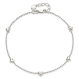 Sterling Silver Dangling Heart 9in Plus 1in ext Anklet