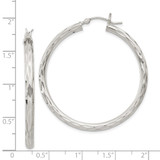 Sterling Silver Diamond-cut Satin 3x40mm Hoop Earrings