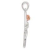 Sterling Silver E-Coat Polished Cross with CZ and Rose-tone Rose Pendant