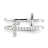 Sterling Silver E-coated CZ Cross Open Back Ring - QR-DD88EDD8-9304