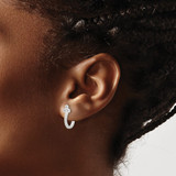 Sterling Silver E-coated CZ Hinged Hoop Earrings