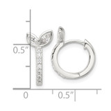 Sterling Silver E-coated CZ Leaf Hinged Hoop Earrings