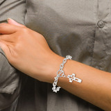 Sterling Silver E-Coated Double Open Cross Toggle Bracelet