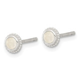 Sterling Silver E-coated Polished Beaded Round Moonstone Post Earrings