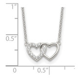 Sterling Silver E-Coating CZ Double Heart 16in w/2in ext Necklace