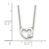 Sterling Silver E-Coating CZ Heart 16in w/2in ext Necklace