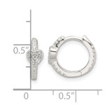 Sterling Silver E-Coating Fancy CZ Heart Hinged Hoop Earrings