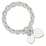 Sterling Silver Engraveable Heart Disc on Fancy Link Toggle Bracelet - QG-091A06F1-9456