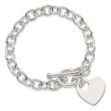 Sterling Silver Engraveable Heart Disc on Fancy Link Toggle Bracelet - QG-2F842C55-3791