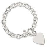 Sterling Silver Engraveable Heart Disc on Fancy Link Toggle Bracelet - QG-8F456B6B-5899