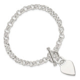 Sterling Silver Engraveable Heart Disc on Fancy Link Toggle Bracelet - QG-E3AA682B-2826
