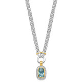 Sterling Silver Flash Gold-plated Clear and Blue CZ 16 inch Necklace