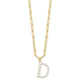 Sterling Silver Gold-plated 3-5.5mm White Button Freshwater Cultured Pearl LETTER D 18 inch Necklace
