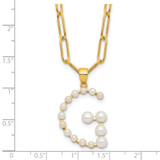 Sterling Silver Gold-plated 3-5.5mm White Button Freshwater Cultured Pearl LETTER G 18 inch Necklace
