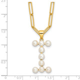 Sterling Silver Gold-plated 3-5.5mm White Button Freshwater Cultured Pearl LETTER I 18 inch Necklace
