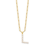 Sterling Silver Gold-plated 3-5.5mm White Button Freshwater Cultured Pearl LETTER L 18 inch Necklace