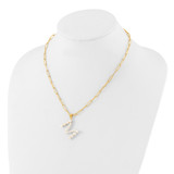 Sterling Silver Gold-plated 3-5.5mm White Button Freshwater Cultured Pearl LETTER M 18 inch Necklace