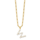 Sterling Silver Gold-plated 3-5.5mm White Button Freshwater Cultured Pearl LETTER W 18 inch Necklace