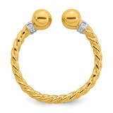Sterling Silver Gold-plated Polished and Twisted CZ Ball End Size 7 Ring