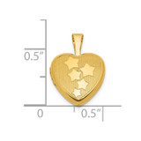 Sterling Silver Gold-plated Polished Front/Brushed Back Stars 12mm Heart Locket