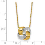 Sterling Silver Gold-tone and Rhodium-plated Polished CZ Knot 18 inch Necklace