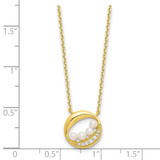 Sterling Silver Gold-tone CZ & Shell Pearl 2in ext Necklace