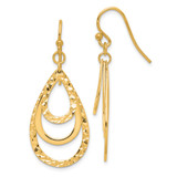 Sterling Silver Gold-tone Polished & Diamond-cut Triple Teardrop Dangle Ear