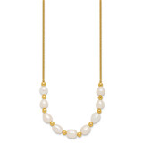 Sterling Silver Gold-tone Polished and Beaded 7-8mm Freshwater Cultured Rice Pearl 16 Inch with 2 Inch Extension Necklace