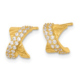 Sterling Silver Gold-tone Polished and Grooved -X- CZ Post Earrings