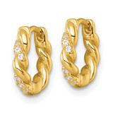 Sterling Silver Gold-tone Polished and Twisted CZ Round Hinged Hoop Earrings