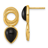 Sterling Silver Gold-tone Polished Black Agate Teardrop and Circle Mis-Matched Post Earrings