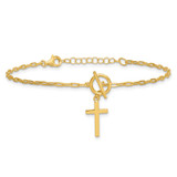 Sterling Silver Gold-tone Polished Cross Dangle Paperclip Link 6.5 Inch with 1 Inch Extension Bracelet