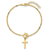 Sterling Silver Gold-tone Polished Cross Dangle Paperclip Link 6.5 Inch with 1 Inch Extension Bracelet