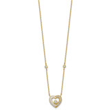 Sterling Silver Gold-tone Polished CZ and Champagne Enamel Open Heart 16 inch with 2 inch Extension Necklace