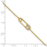 Sterling Silver Gold-tone Polished CZ Safety Pin 9 Inch Plus 1 Inch Extension Anklet