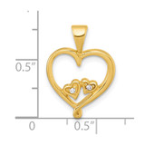Sterling Silver Gold-tone Polished CZ Two Hearts In Heart Pendant