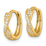 Sterling Silver Gold-tone Polished CZ -X- Round Hinged Hoop Earrings