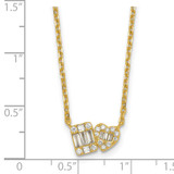 Sterling Silver Gold-tone Polished Heart and Rectangle with Round and Baguette CZ 16 Inch with 2 Inch Extension Necklace