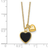 Sterling Silver Gold-tone Polished Onyx and CZ Hearts 14 Inch with 3 Inch Extension Children's Necklace