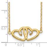 Sterling Silver Gold-tone Polished Two Hearts CZ Necklace