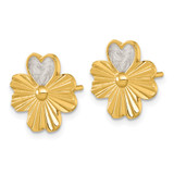 Sterling Silver Gold-tone Polished with White Enamel Lucky 4-Leaf Clover Post Earrings
