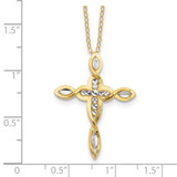 Sterling Silver Gold-tone/Rhodium 16in w/2in ext. Fancy D/C Cross Necklace
