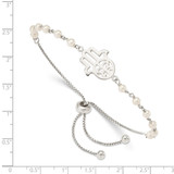 Sterling Silver Hamsa w/ Simulated Pearl Adjustable Bracelet