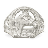 Sterling Silver Horseshoe with Horse Head Ring - QR-6A2CA881-4014