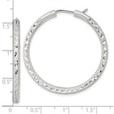 Sterling Silver Laser and Diamond-cut 40x3.25mm Hidden Catch Round Hoop Earrings
